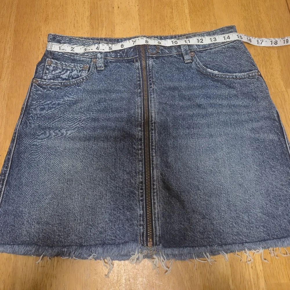 We The‎ Free Blue Denim Mini Skirt with Frayed Hem